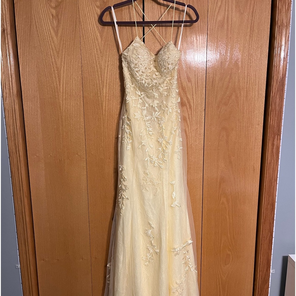 Yellow Sparkly Pattern Mermaid Backless Prom Dress